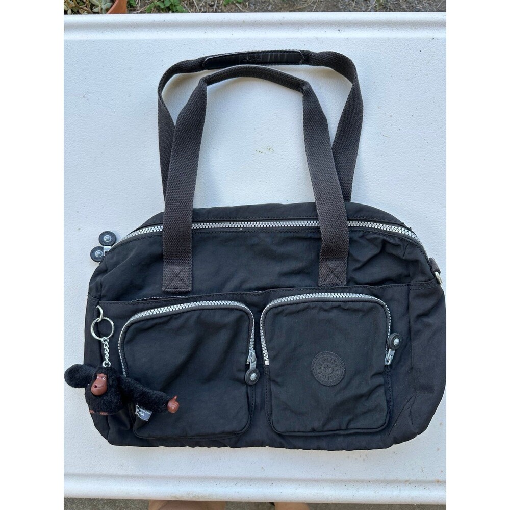 Kipling Black Cyrene Front Pockets Nylon Water Resistant Satchel Shoulder Bag